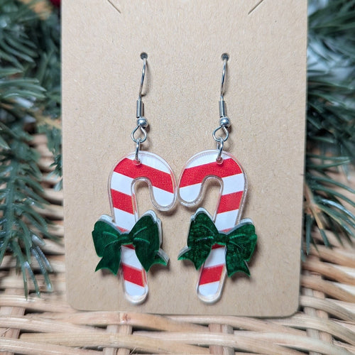 Acrylic candy cane dangle earrings