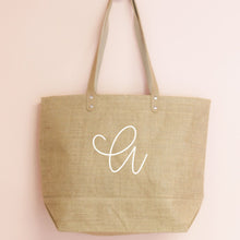 Load image into Gallery viewer, personalized monogrammed jute bag
