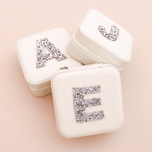 Load image into Gallery viewer, small travel jewelry boxes with a large sparkly monogram patch
