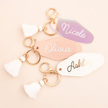 Load image into Gallery viewer, customized motel keychains with tassel
